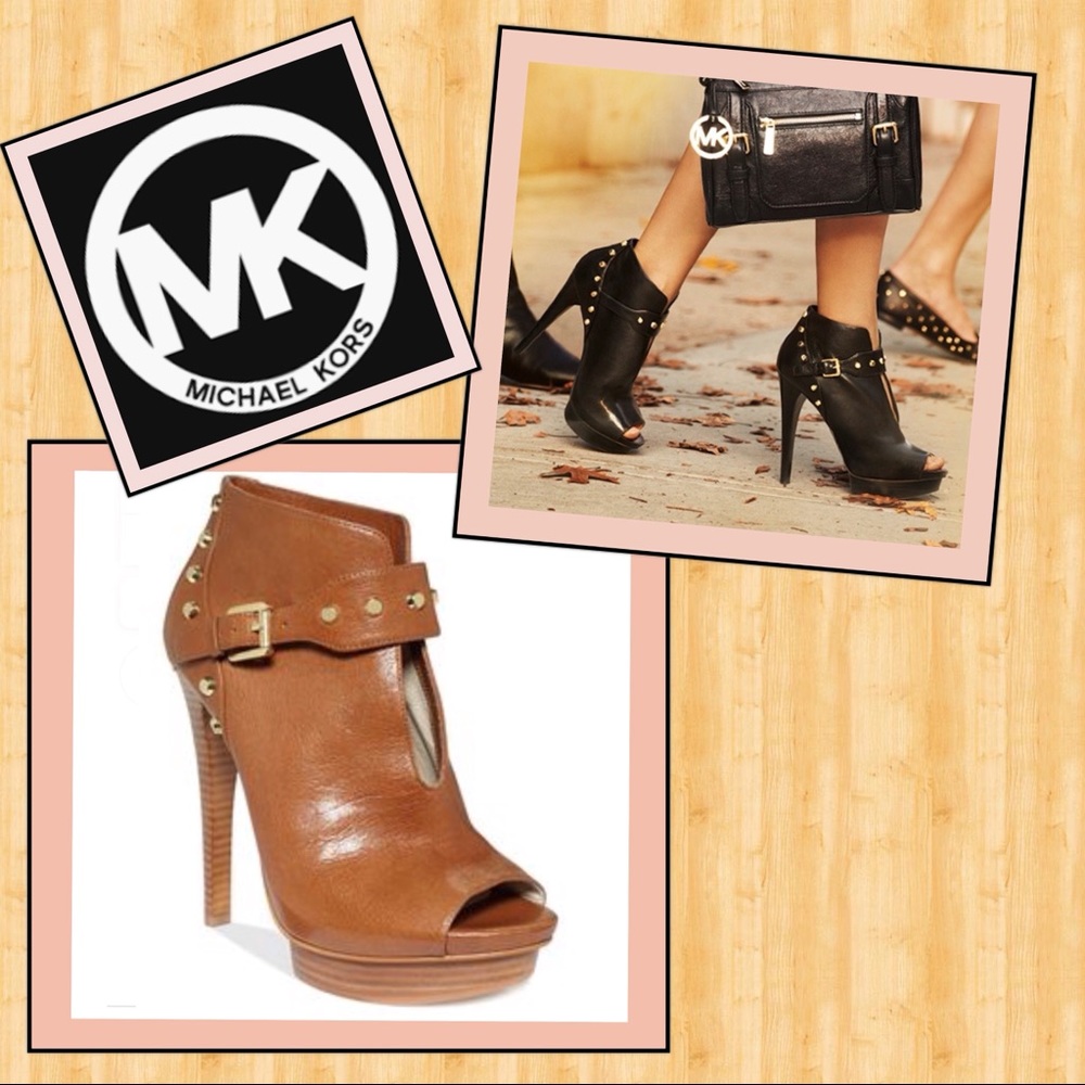 MICHAEL KORS Ailee Studded Peep Toe Leather Bootie